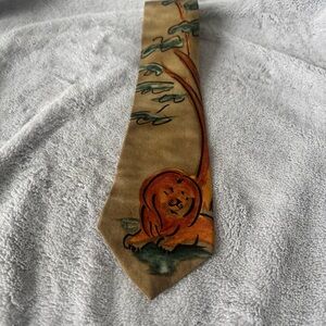 World Wildlife Fund Vintage Lion‎ Design Silk Tan Tie